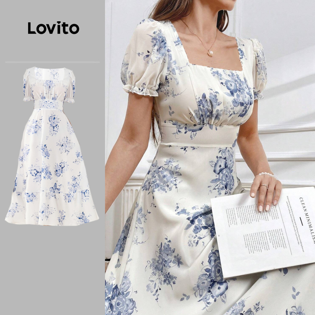 Lovito Vestido Casual de tecido Floral com costura em camadas para mulheres LBL23635 - Women Clothes