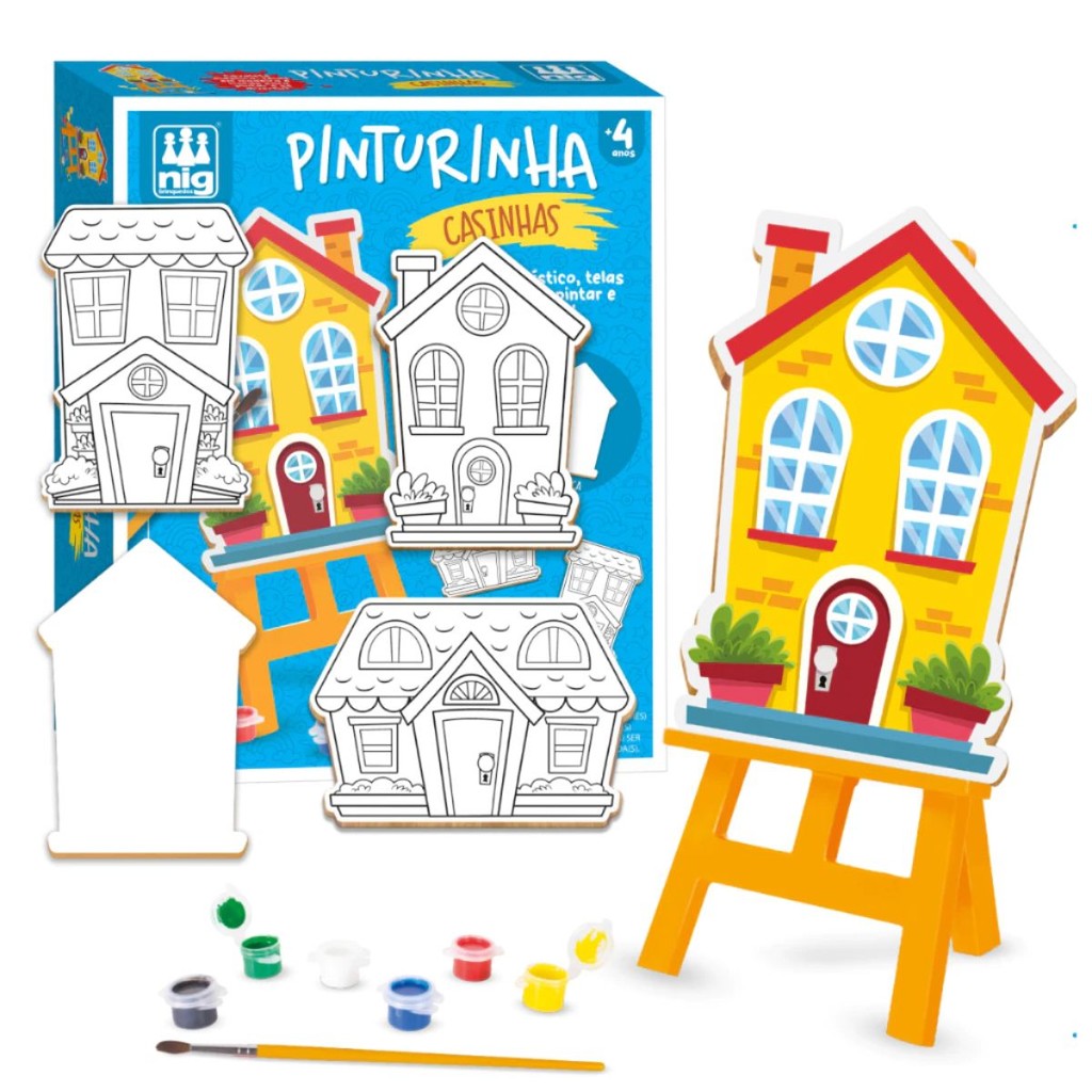 Brinquedo Pinturinha Casinhas Tela, Tintas e Cavalete 0241 - Nig Brinquedos em Oferta na Shopee