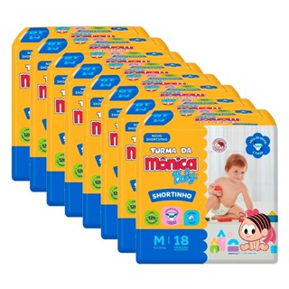 Fralda Descartável Turma da Mônica Shortinho Jumbinho Tamanho M - 8 Pacotes com 18 Fraldas - Total 144 Tiras em Oferta na Shopee