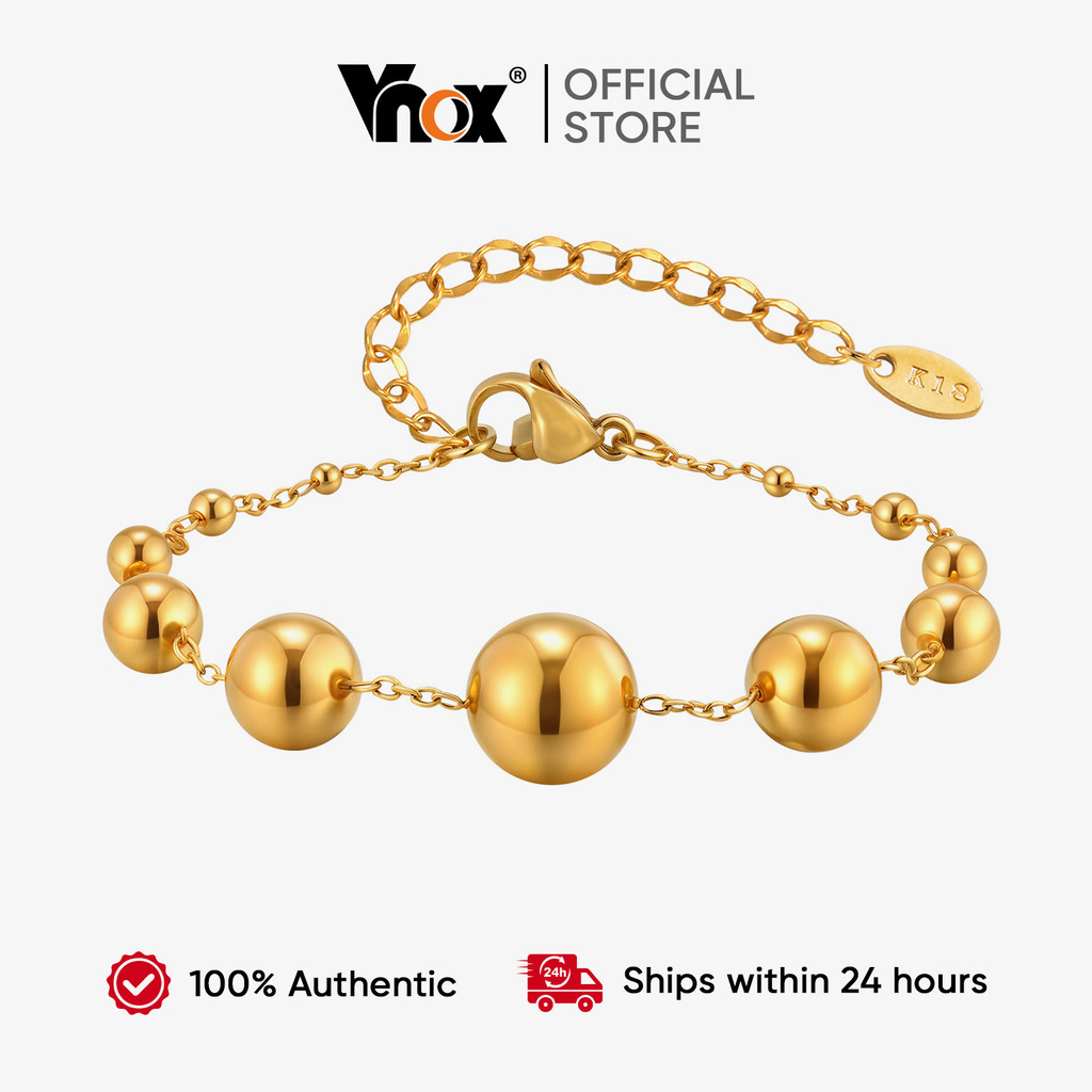 Vnox Ouro Frisado Bola Link Corrente Pulseira Colar Conjunto Para Mulheres , De Jóias De Aço Inoxidável , Presente Moda - Fashion Accessories