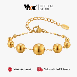 Vnox Ouro Frisado Bola Link Corrente Pulseira Colar Conjunto Para Mulheres , De Jóias De Aço Inoxidável , Presente Moda