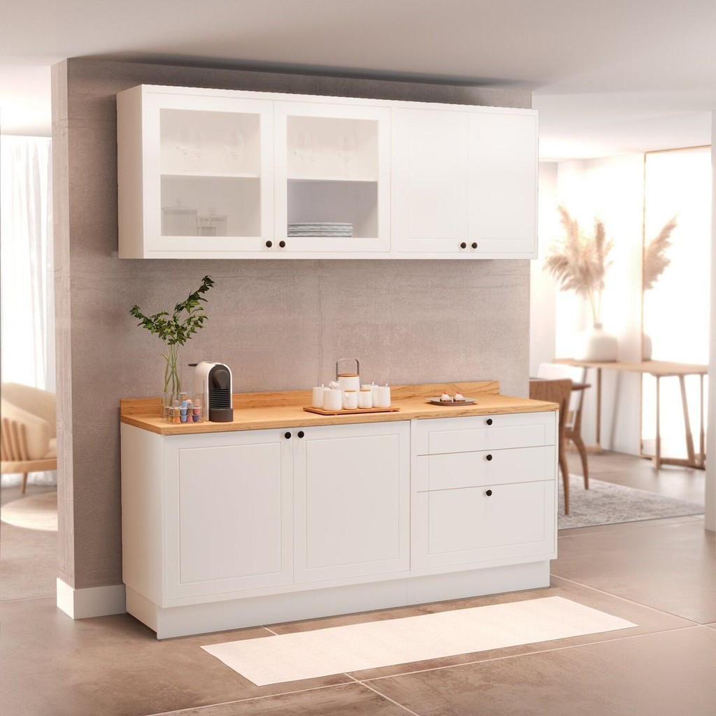 Cozinha Compacta Modulada 4 Peças 6 Portas 3 Gavetas com Tampo Sevilha Branco/Artico Branco Ártico