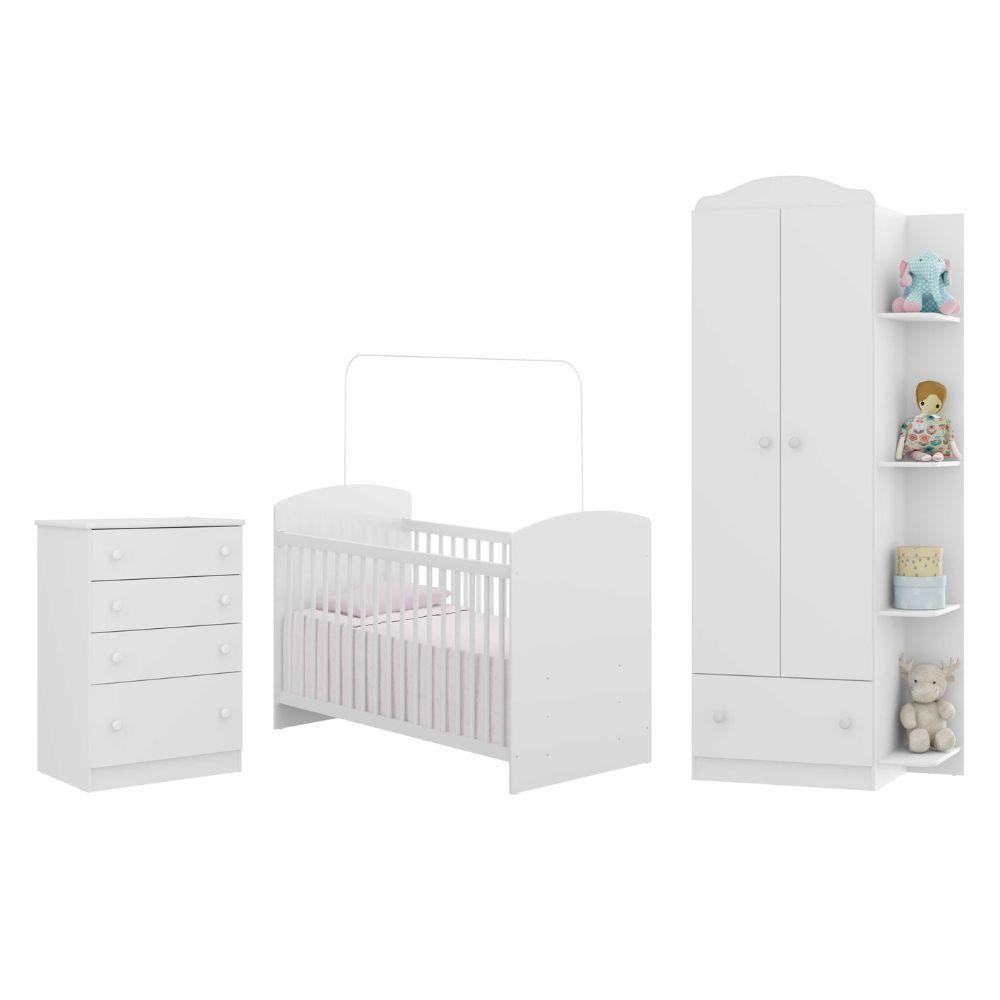 Quarto Completo Guarda-Roupa/Cômoda/Berço Multimóveis João e Maria FG3018 Branco/Colorido - Mom & Baby