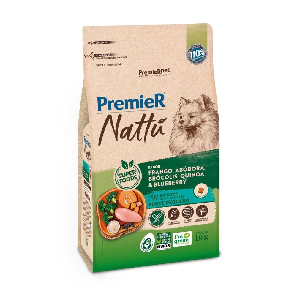 Ração PremieR Nattu cachorros adultos raças pequenas frango, abóbora e brocolis 1,0kg