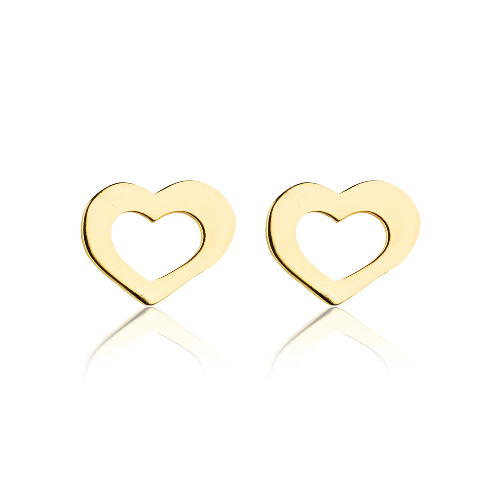 BRINCO BANHADO A OURO 18K CORAÇÃO PAR DE BRINCOS FOLLHADO FEMININO JOIAS DE LUUXO SEMI JOIA - HANDORA