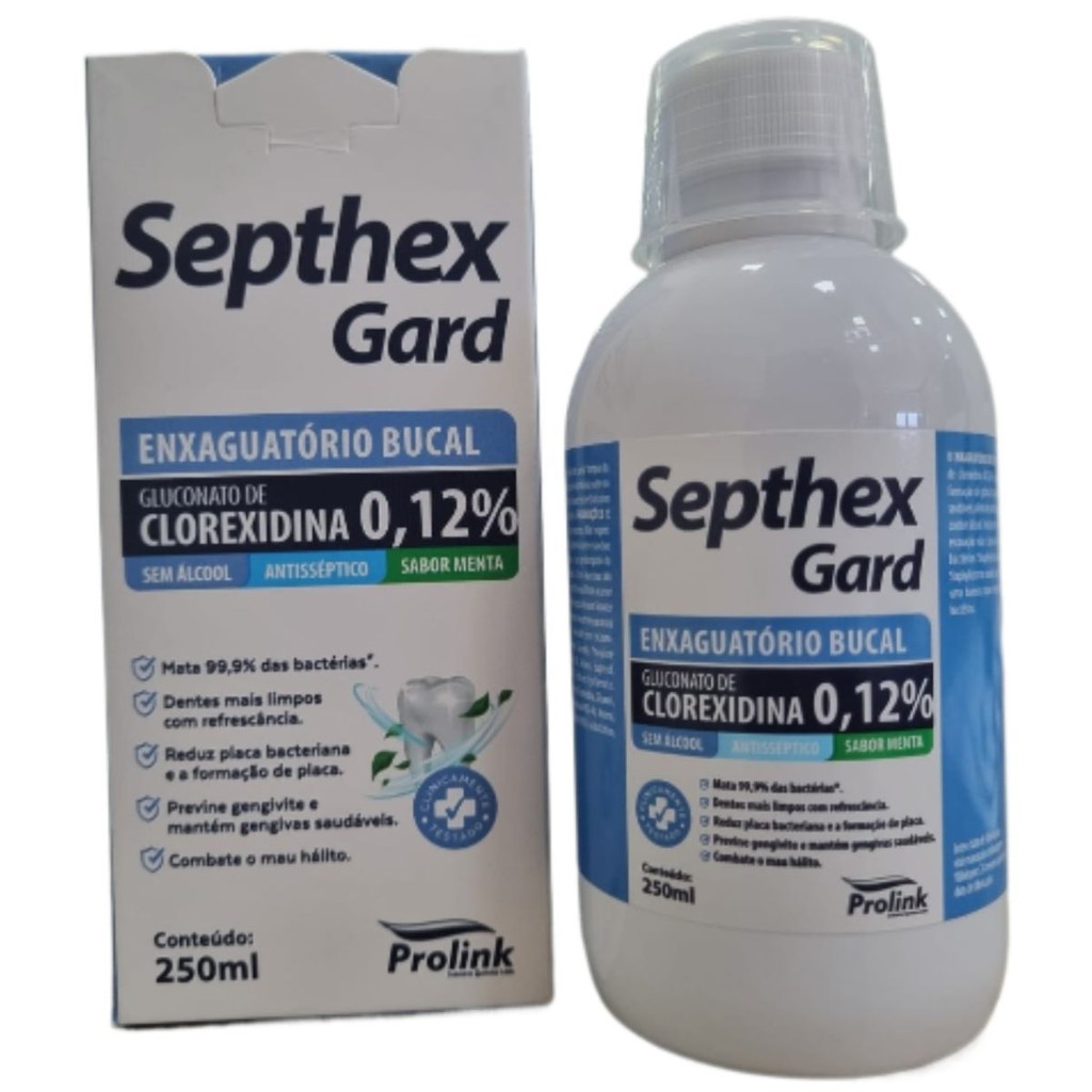 ENXAGUANTE BUCAL COM CLOREXIDINA 0,12% SEPTHEX GARD 250ML