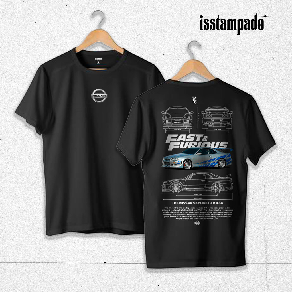 Camiseta Camiseta Nissan Skyline R-34 Brian Velozes e Furiosos Carros Tunados