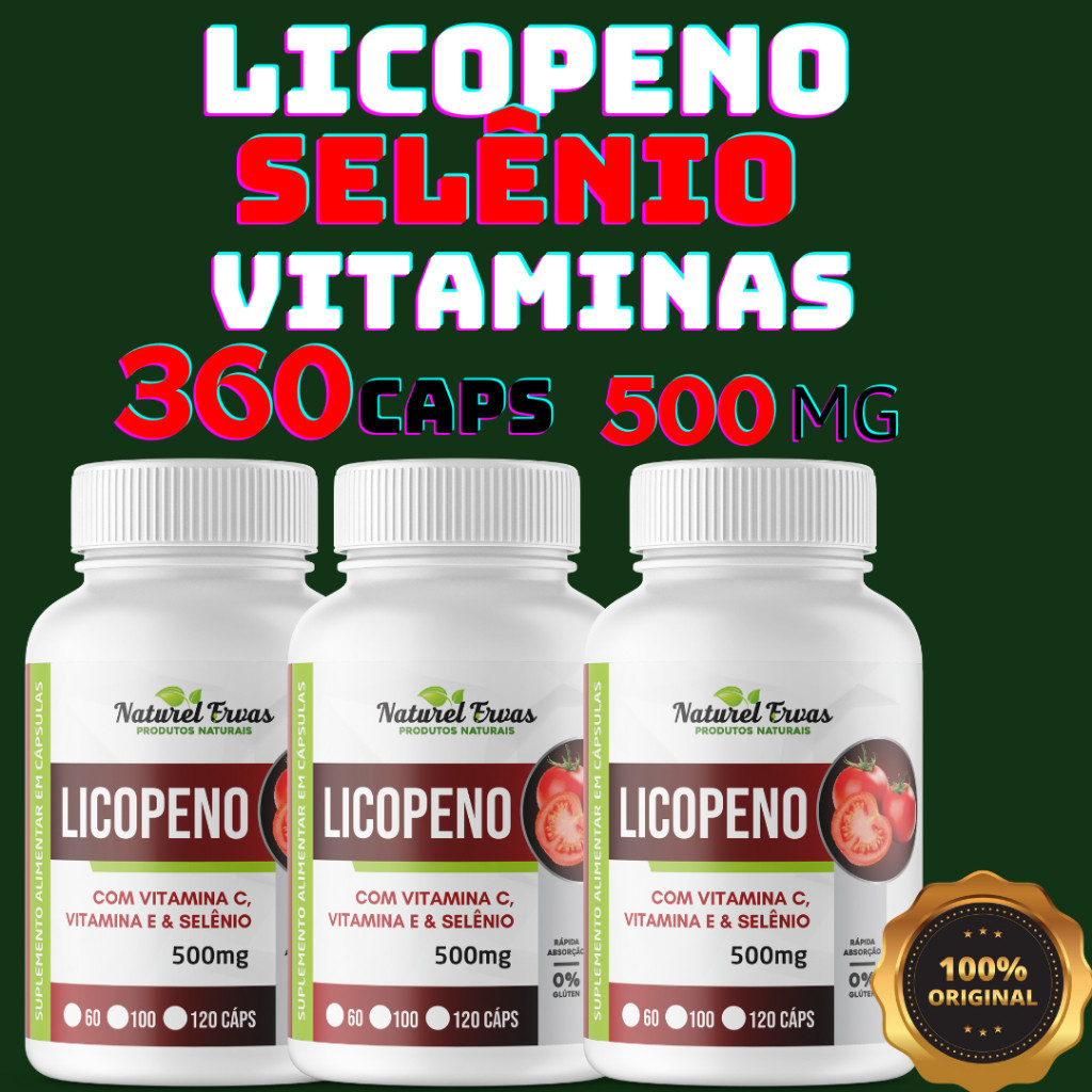 Licopeno + Vitaminas C e E + Selênio 120 caps com 500mg em Oferta na Shopee