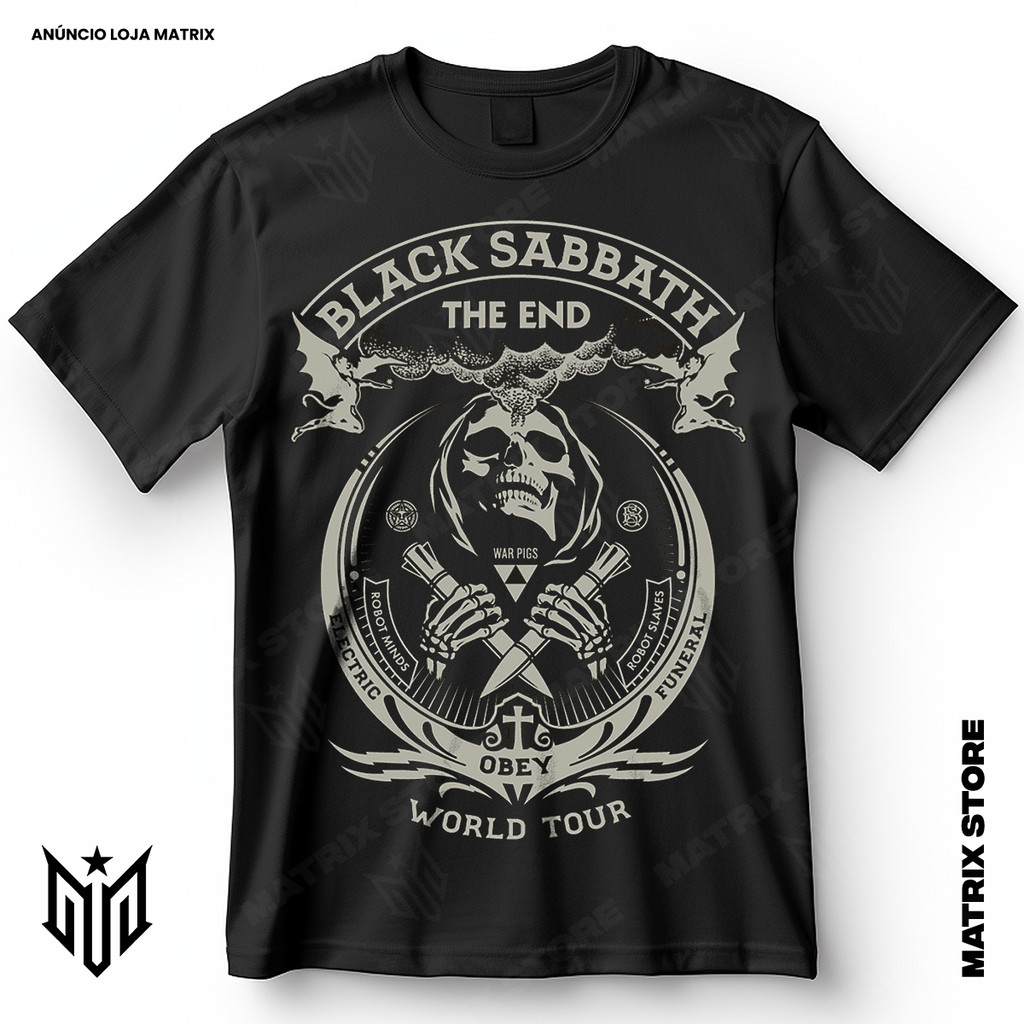 Camisa Banda Black Sabbath The End Blusa Camiseta de Rock 100% Algodão em Oferta na Shopee