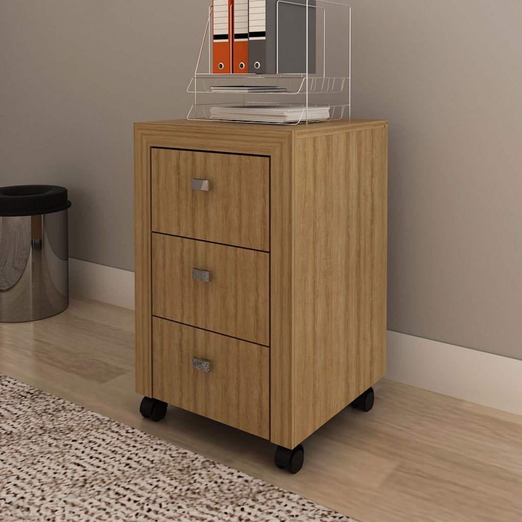 Gaveteiro com Rodízios3 Gavetas Amendoa Me4108 - Tecno Mobili em Oferta na Shopee