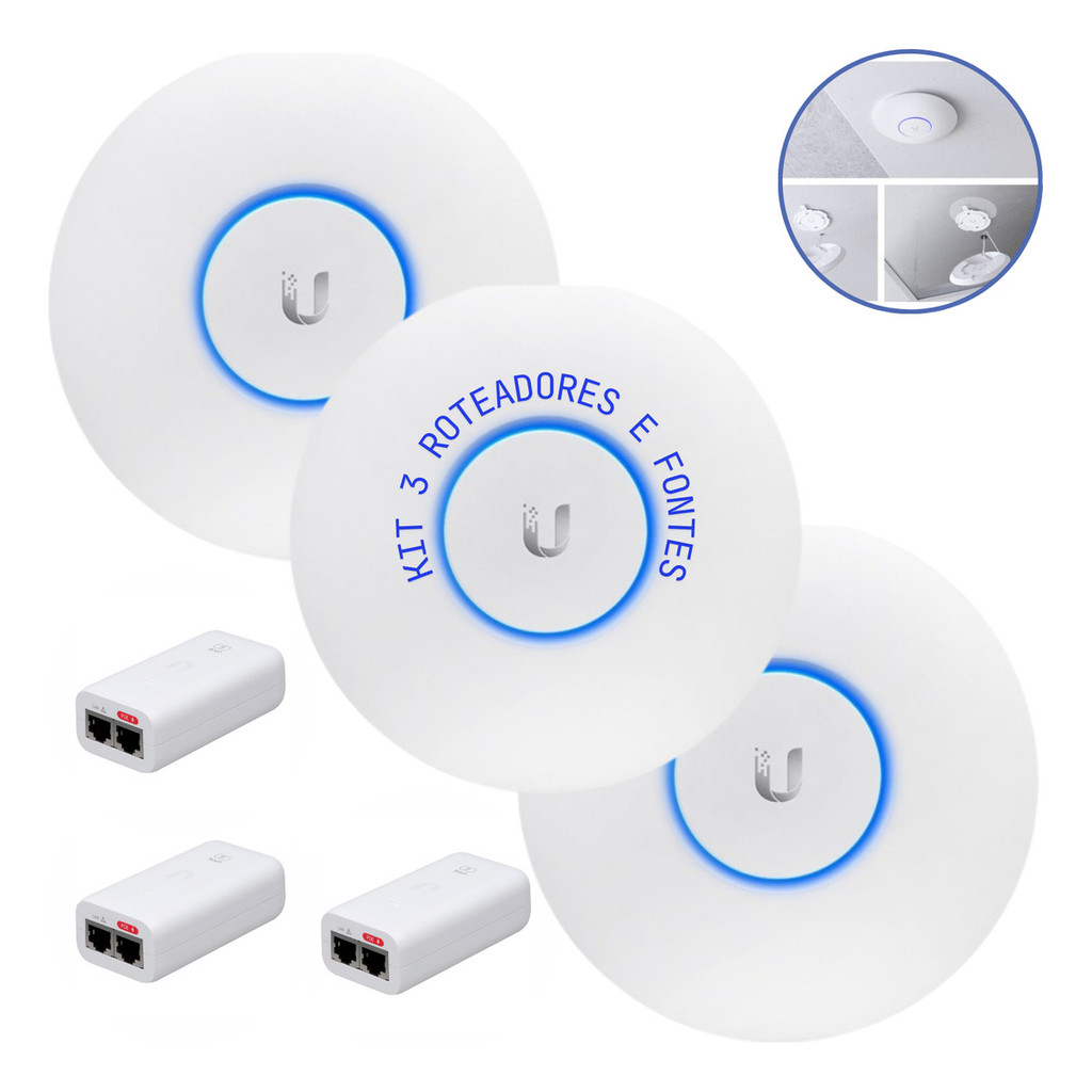 Kit C\ 3uni Access Point Ubiquiti Unifi U6+ Plus + Fonte Poe