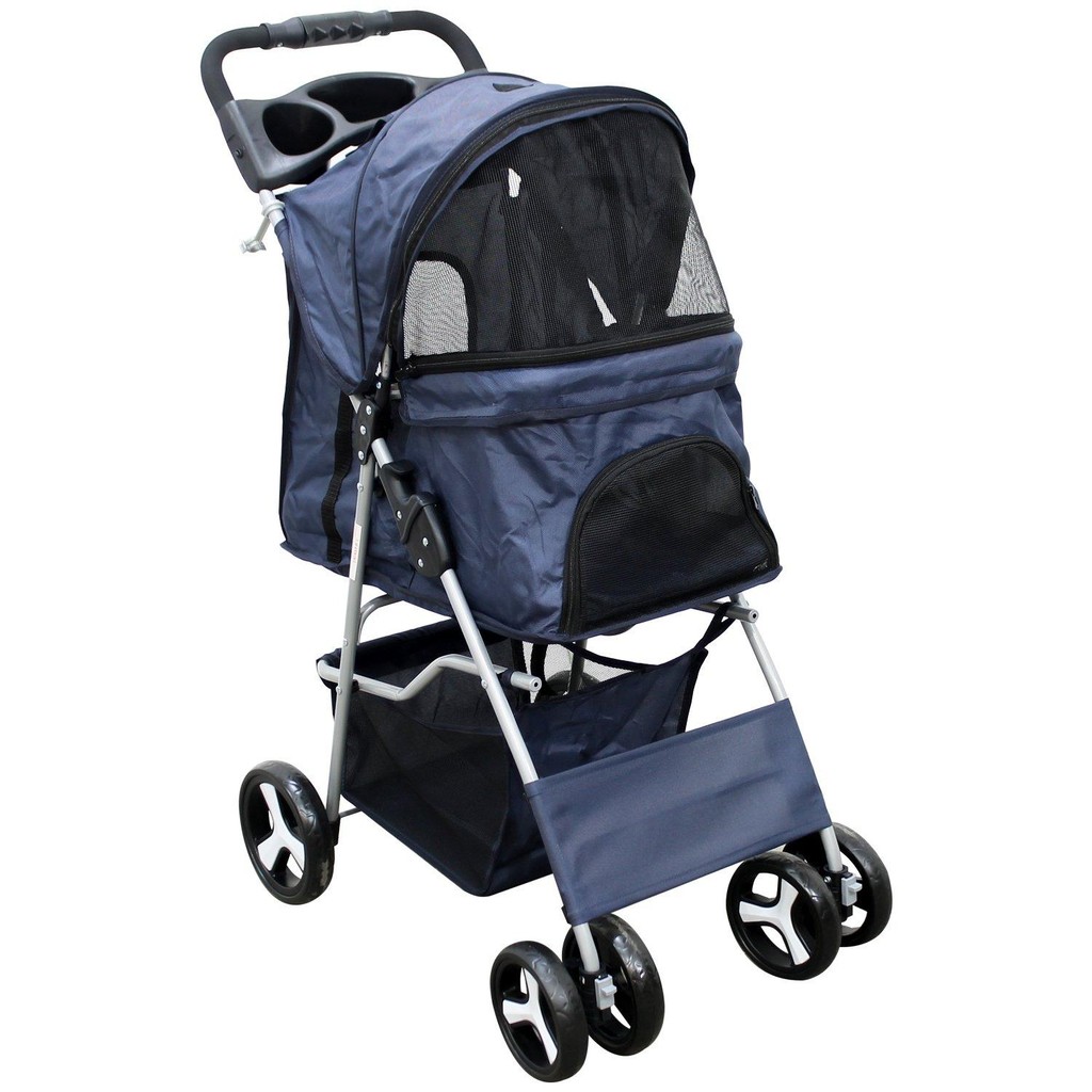 Carrinho de Passeio Pet com Porta Copo para Cães e Gatos - Azul - Pets
