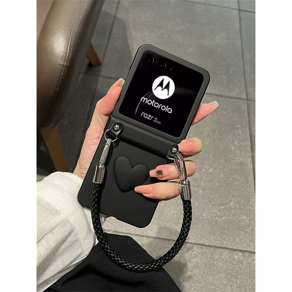 Coreano Luxo Cor Sólida Preto Amor Coração Corda Caso Para Motorola Razr 50 Ultra 50Ultra Razr40 40 À Prova De Choque Ca