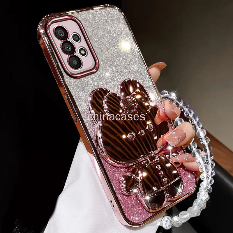 Invólucro Samsung A73 A72 A53 A52 A52S A33 A32 A23 A13 4G M32 5G Com Suporte De Espelho De Coelho E Lente anti-Queda Cor