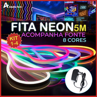 Fita de LED Mangueira Neon 5 Metros 60W Flexível Com Fonte 12V | 8 Cores