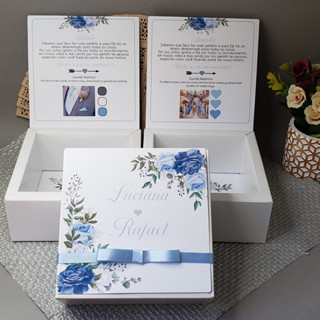 Caixa convite padrinhos de casamento personalizada azul serenity 14x14x6cm em Oferta na Shopee