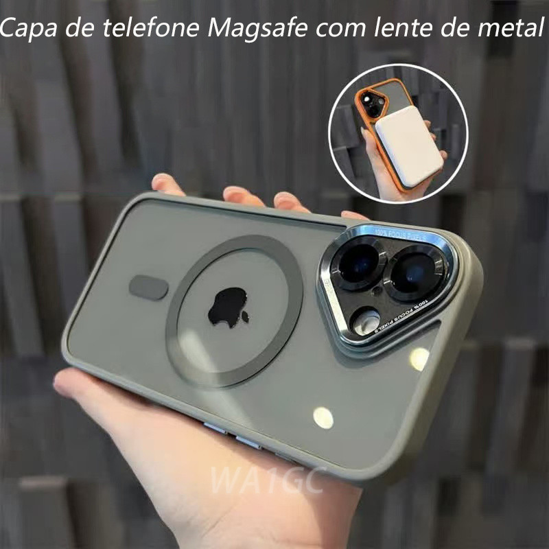 Lente De metal De Alta Qualidade Magsafe Capa De Carregamento Sem Fio Para iPhone 16 15 14 13 12 11 Pro Max Plus Proteçã
