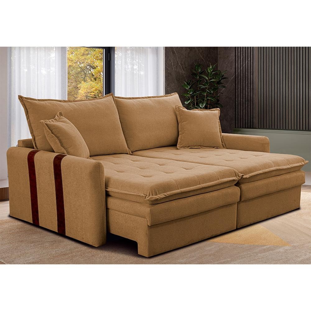 Sofá Baú Sem Caixa Retrátil 2,00m SoftGel Bonnie Boucle Caramelo Cama inBox em Oferta na Shopee