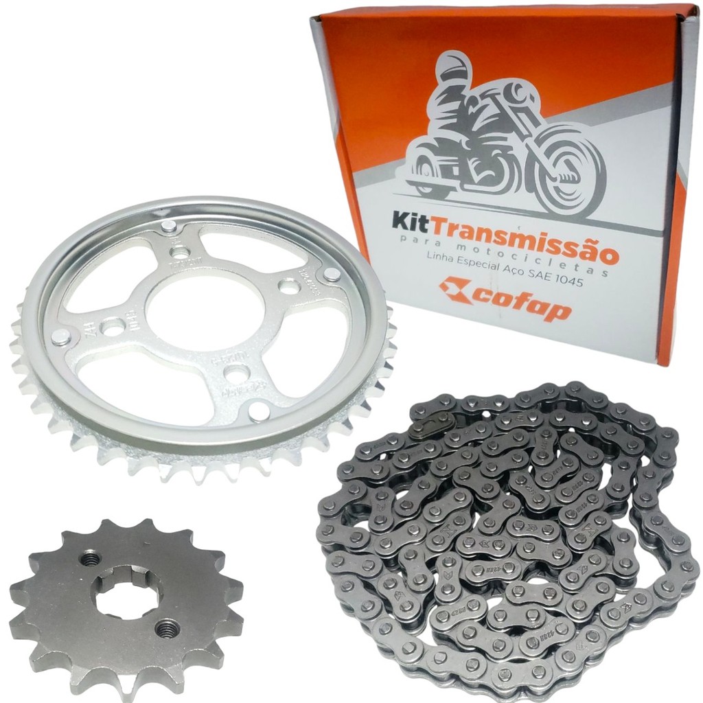 Kit Transmissao Relação Coroa Pinhao Corrente Original Cofap Honda CG 160 Cargo Start Titan
