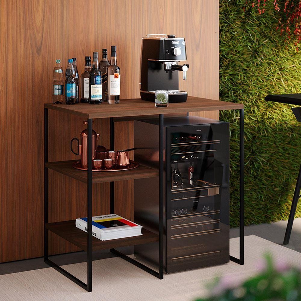 Aparador Adega Industrial 2 Prateleiras Bourbon 95cm Preto/Carvalho em Oferta na Shopee