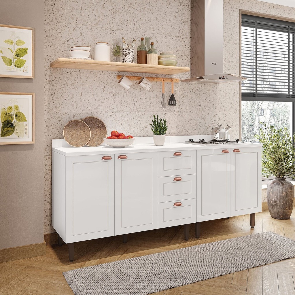 Cozinha Pérola com Tampo 2 Peças Balcão 2 Gavetas 3 Portas e Balcão 2 Portas Yescasa Branco Branco