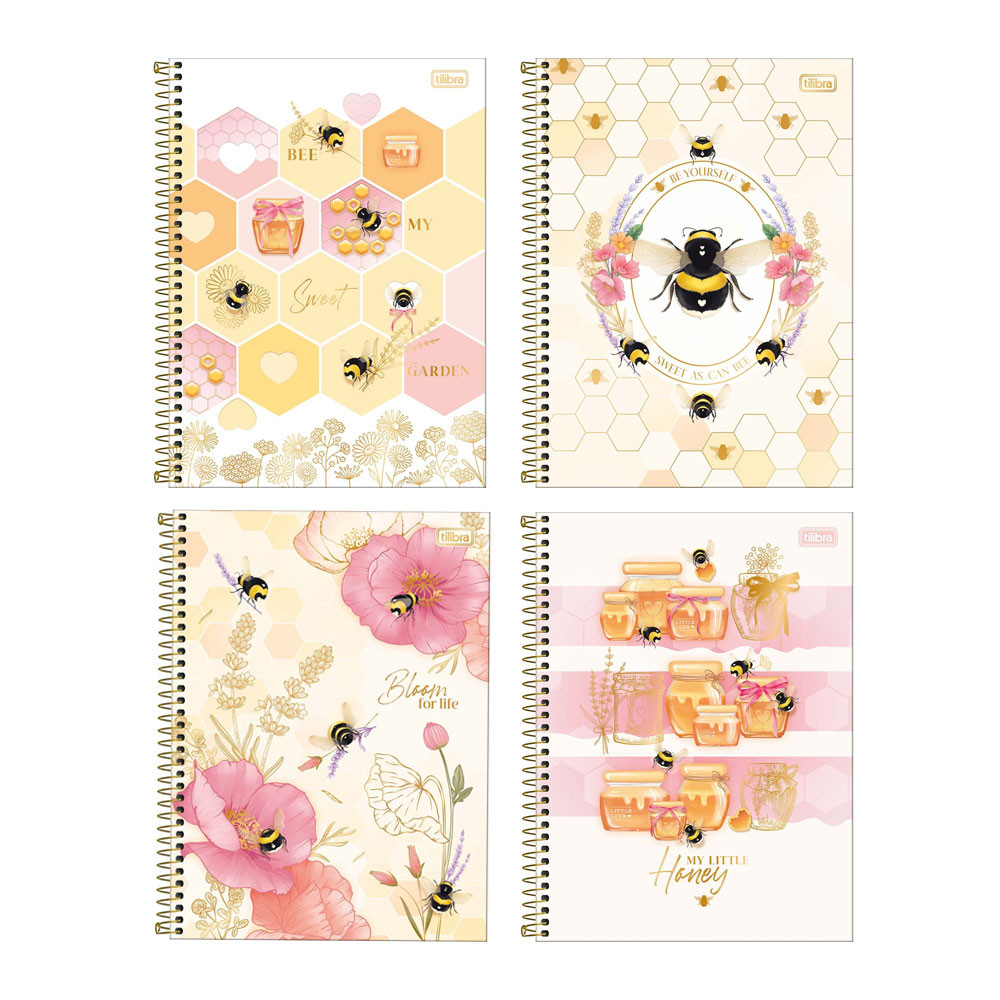 Caderno espiral capa dura universitário 1x1 80 folhas Honey Bee Tilibra