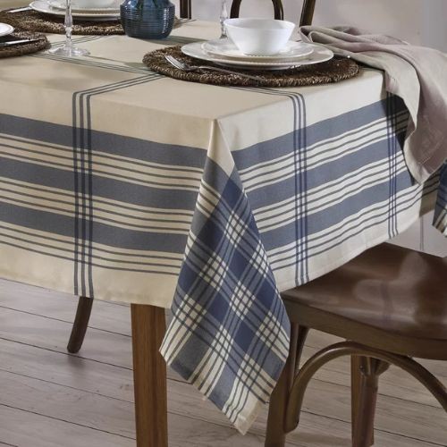 Toalha Forro de Mesa Dohler Azul Creme redonda quadrada retangular 4 cadeiras 6 cadeiras 8 cadeiras