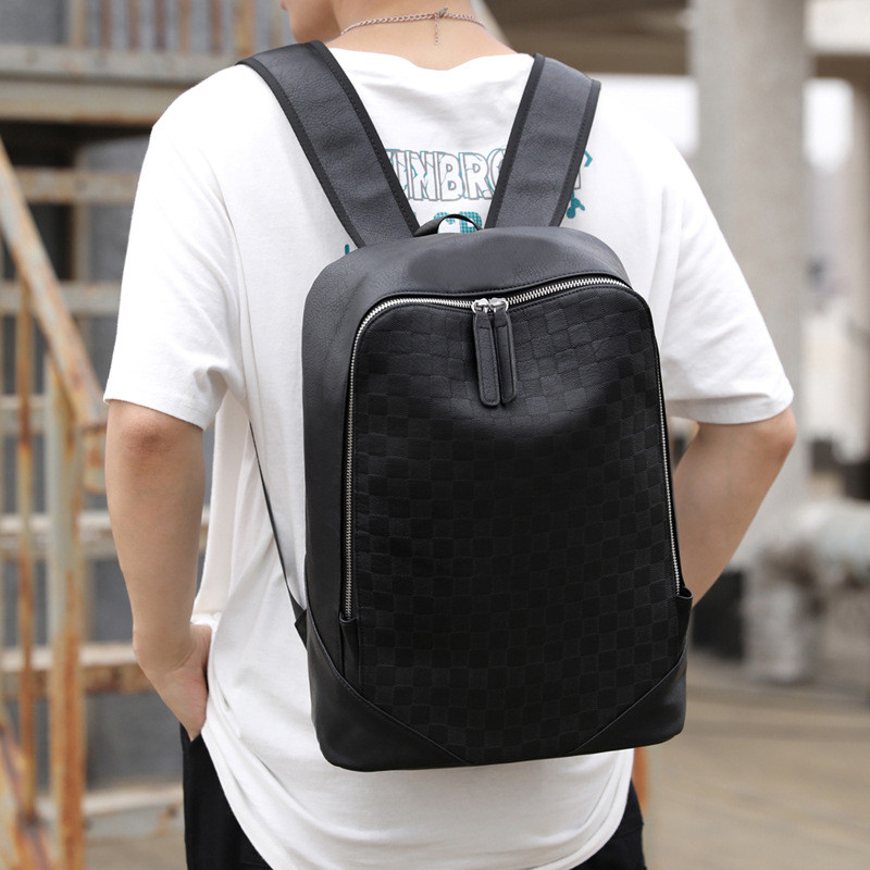 Mochila masculina impermeável de grande capacidade xadrez Casual mochila de estudante