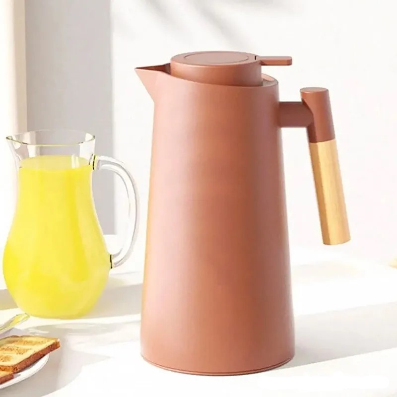 Garrafa Térmica Moderna Para Chá e Café Akita Terracota 1L Cabo Madeira Lehaví em Oferta na Shopee