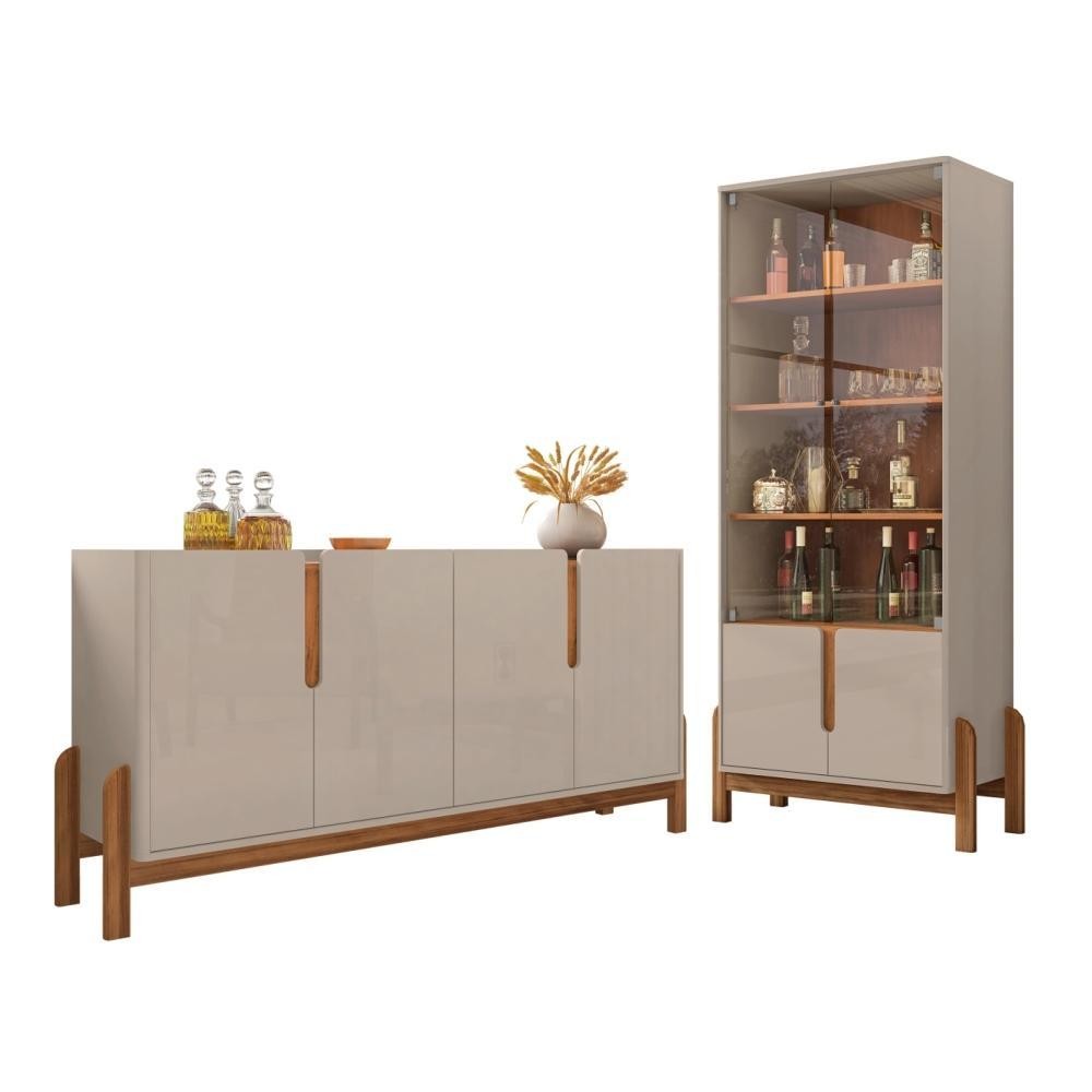 Conjunto Buffet e Cristaleira Jayce Off White Cedro em Oferta na Shopee