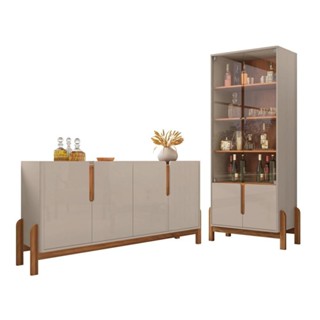 Conjunto Buffet e Cristaleira Jayce Off White Cedro em Oferta na Shopee