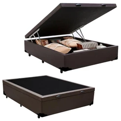 Cama Box Baú Casal Sintético Serene Marrom 138x188x44