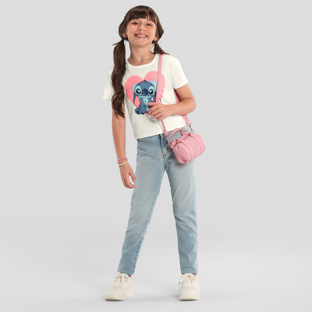 Blusa infantil menina Stitch com glitter Natural Brandili - Baby & Kids Fashion