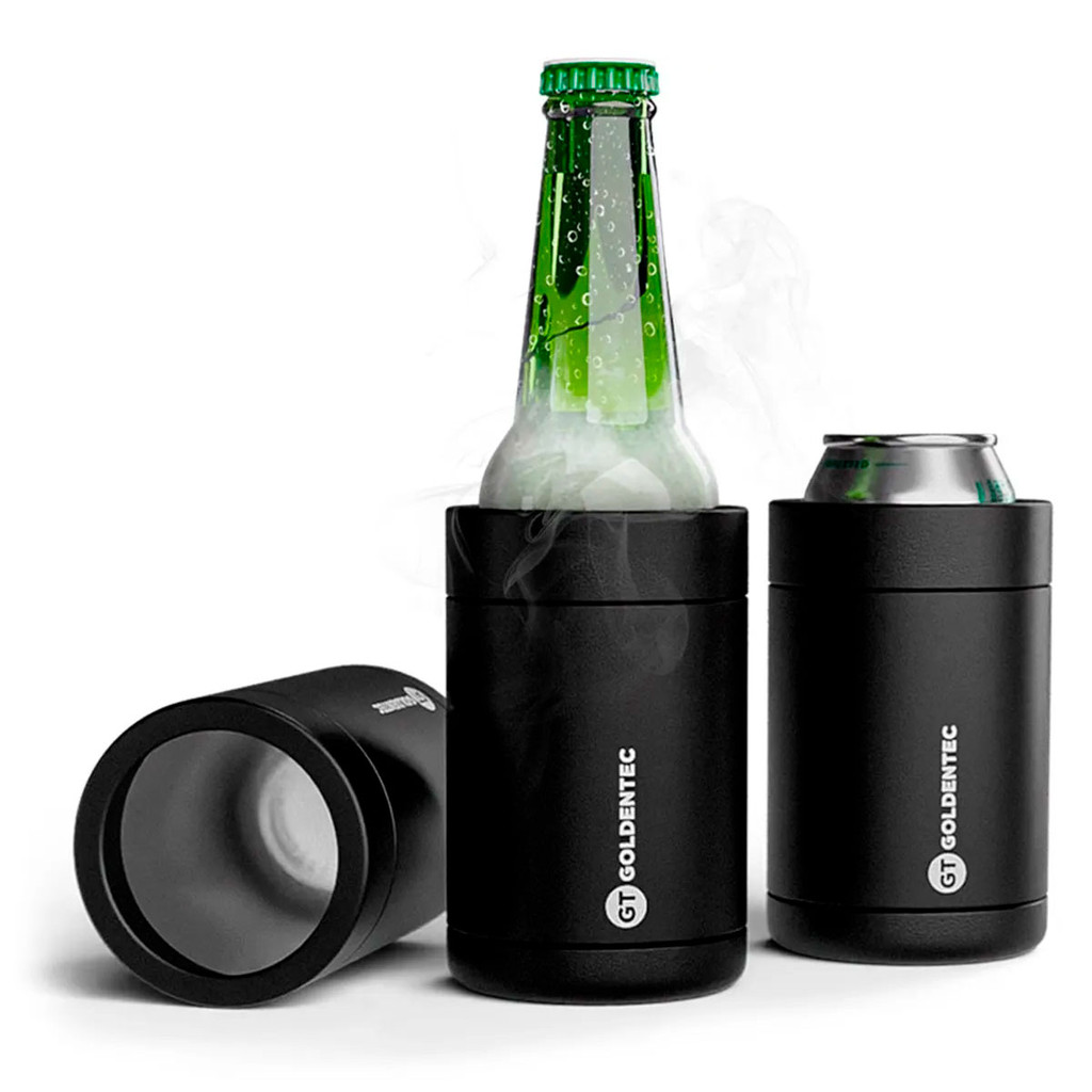 Can Cooler Goldentec para Lata e Long neck 350ml Inox 18/8 Resistente Durável Livre de BPA Preto Porta cerveja