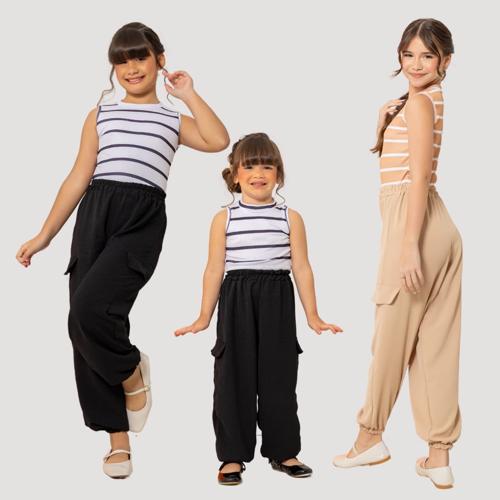 Conjunto Menina Infantil Feminino Blusa Calça Jogger Cropped Blusa Blogueirinha Diva Festa Luxo Moda Elegante Preto Nude