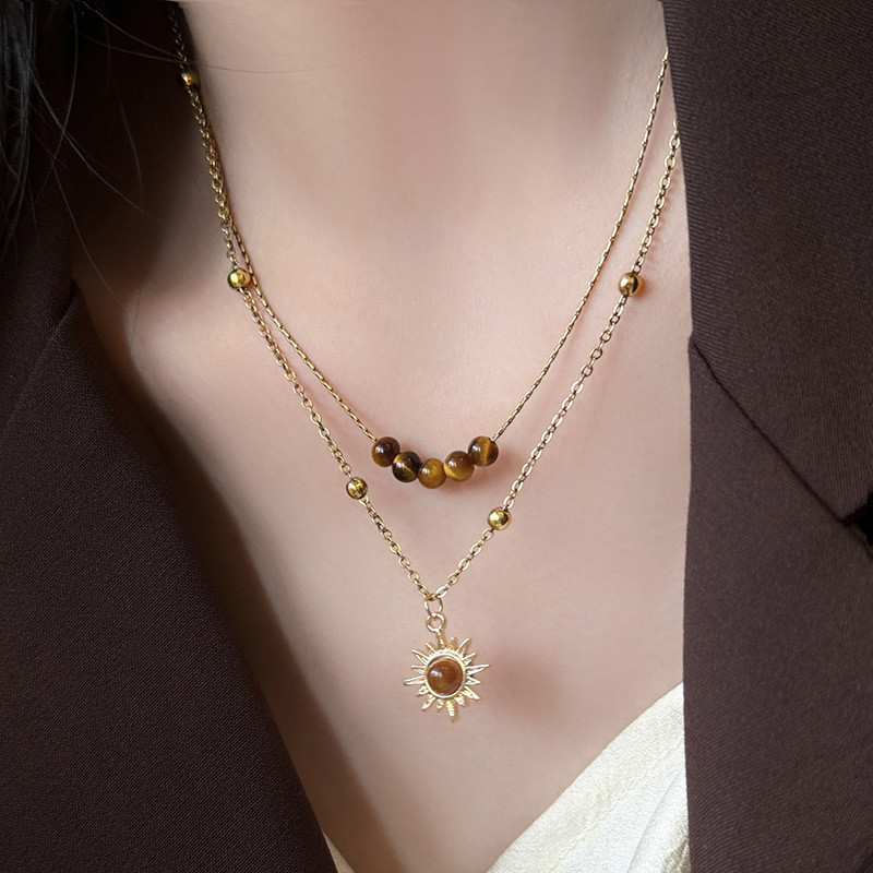 LANXIU Girassol Tigre Olho Pedra Pingente Colar Vintage Moda Jóias Acessórios Para Presente De Feriado