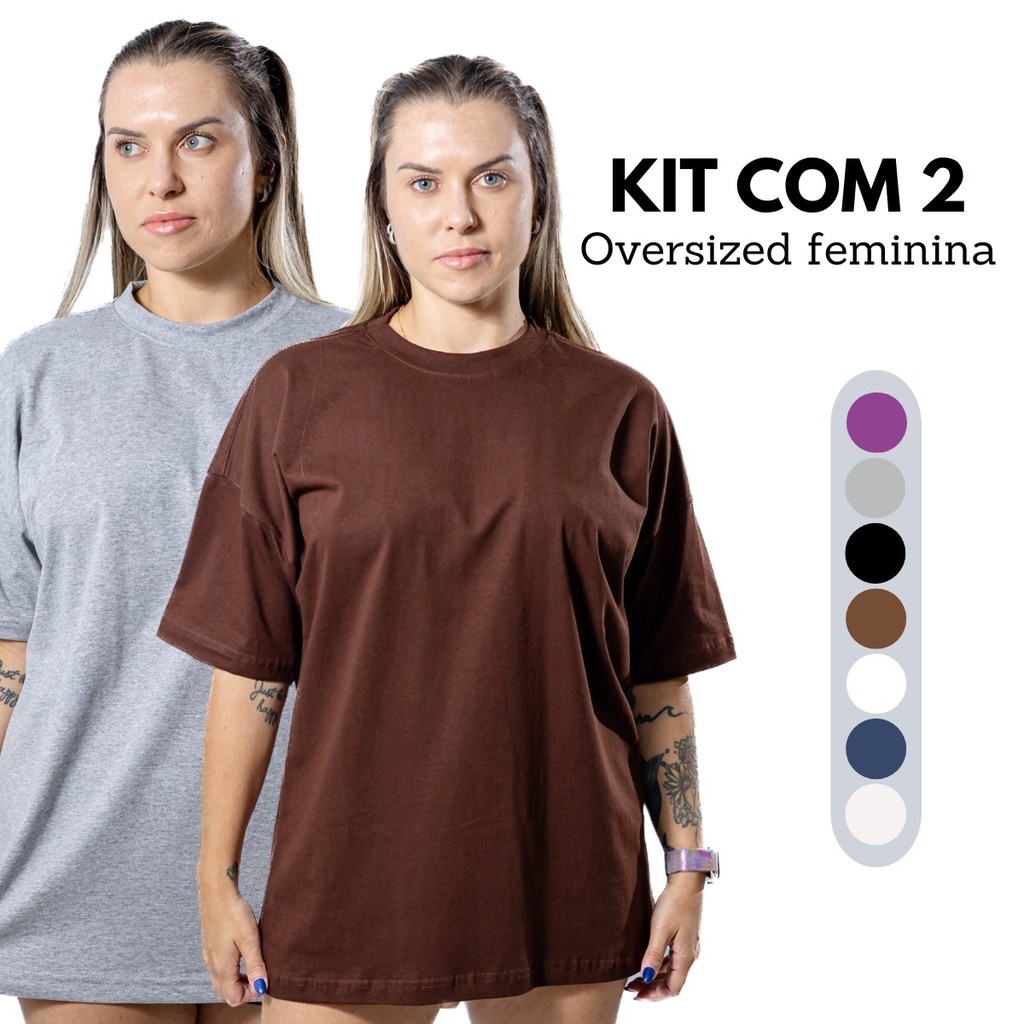 Kit 2 Camiseta Algodão Oversized Feminina Fashion Larga Streetwear Casual Treino Academia Crossfit