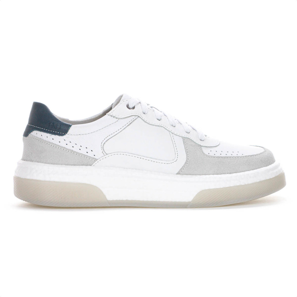 Tênis Democrata Denim Beat Pulse Camurça Branco Cinza e Azul - Masculino em Oferta na Shopee