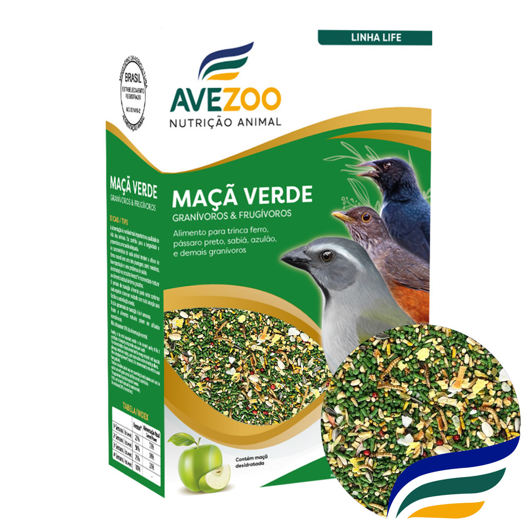 Ração Trinca Ferro Pássaro Preto Sabiá Azulão Granivoros Maçã Verde 400 g Avezoo