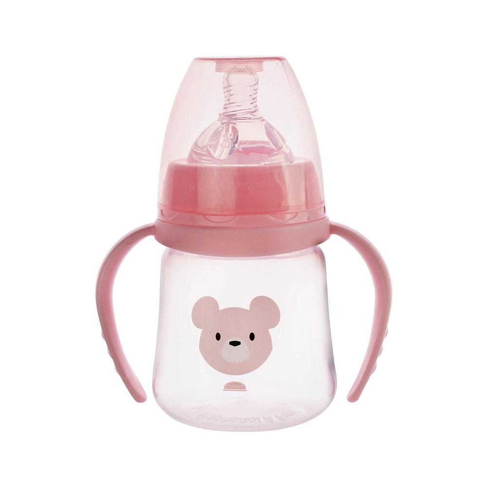 Mamadeira com alca Bico Conforto Ursa Rosa 150ml Plasutil