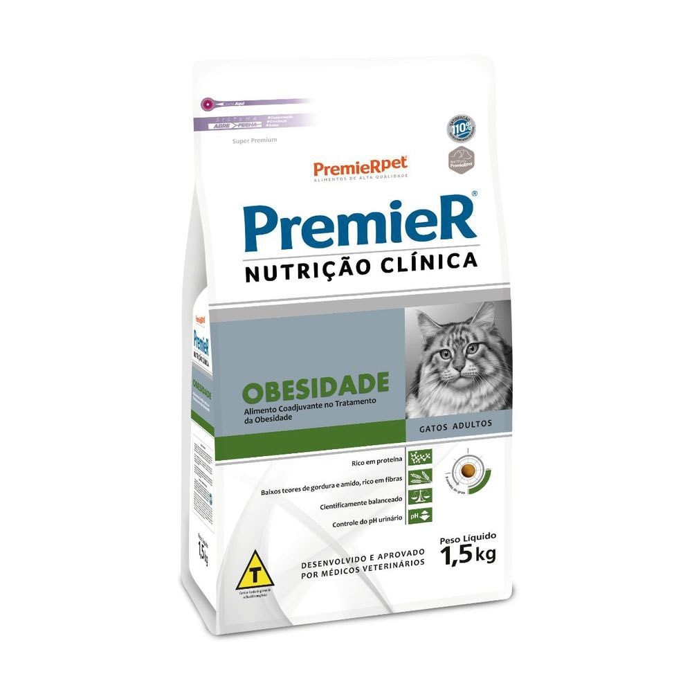 Ração Premier Nutrição Clínica para Gatos Adultos Obesidade 1,5 kg