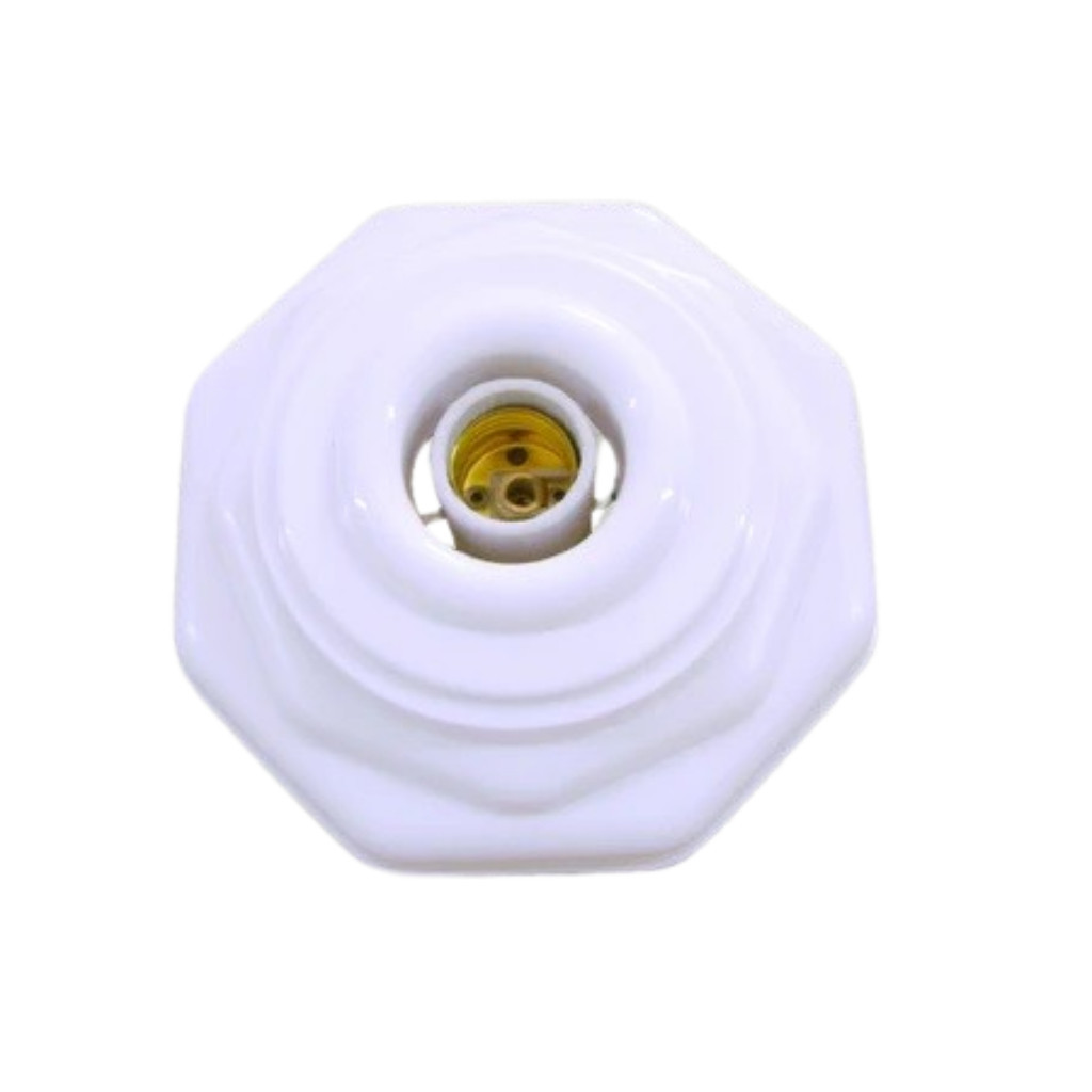 Plafonier de Teto Globo Decorativo Octagonal Branco Com Soquete E Trava