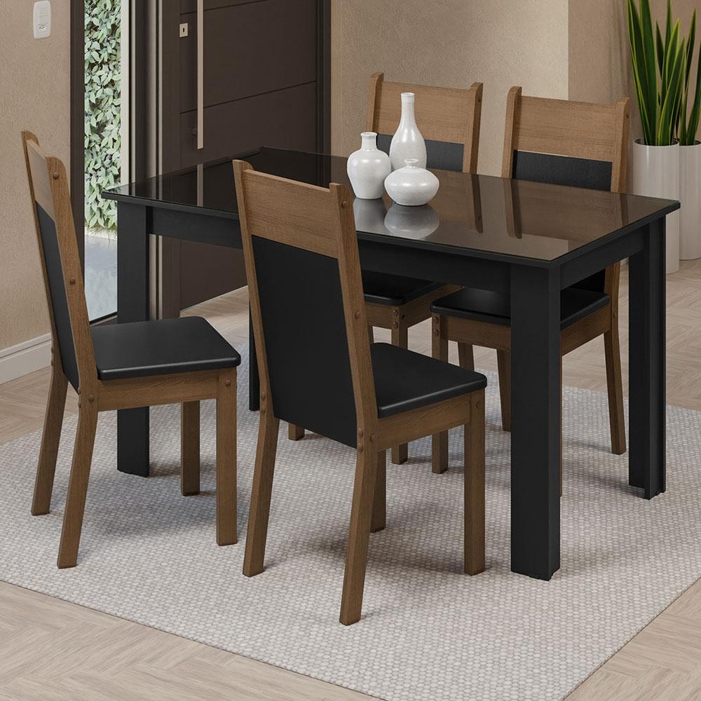 Conjunto Sala de Jantar Mesa Tampo de Vidro 4 Cadeiras Eloá Madesa em Oferta na Shopee