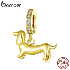 Bamoer 925 Prata Esterlina Pingente Ouro Bonito Dachshund Acessório Presente Feminino