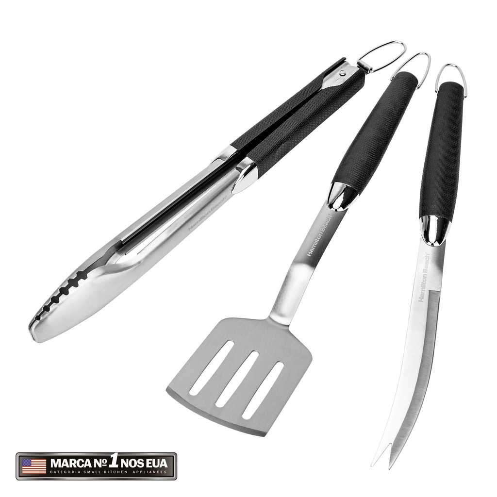 Kit Churrasco Faca Inox Hamilton Beach 3 Peças BBQ Premium em Oferta na Shopee