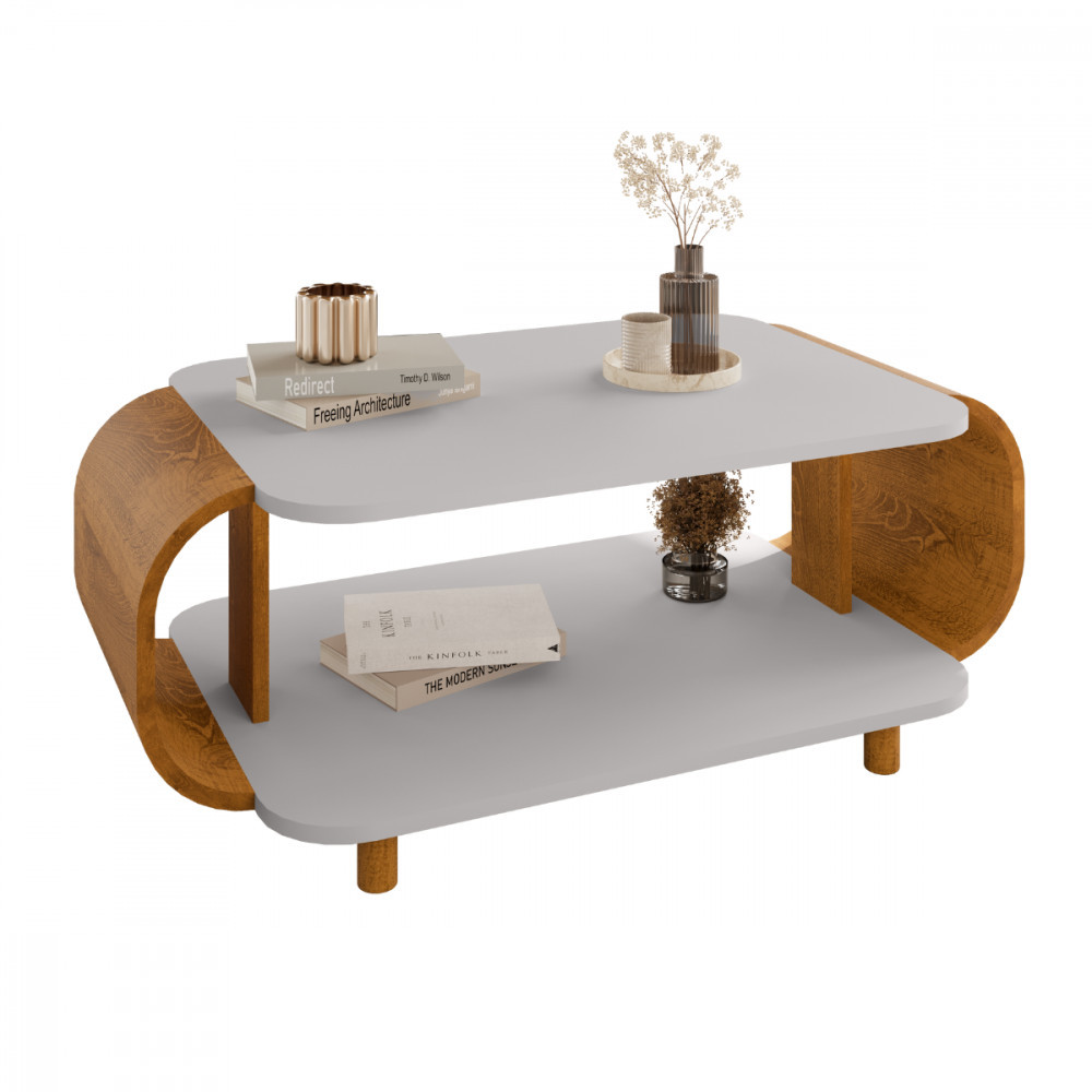 Mesa de Centro Floripa Naturalle com Off White Bechara em Oferta na Shopee