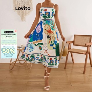 Lovito Vestido com estampa de arte pop boho para mulheres LBL17611