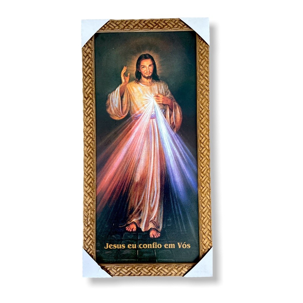 Quadro Jesus Misericordioso Decorativo Com Moldura 60x30cm