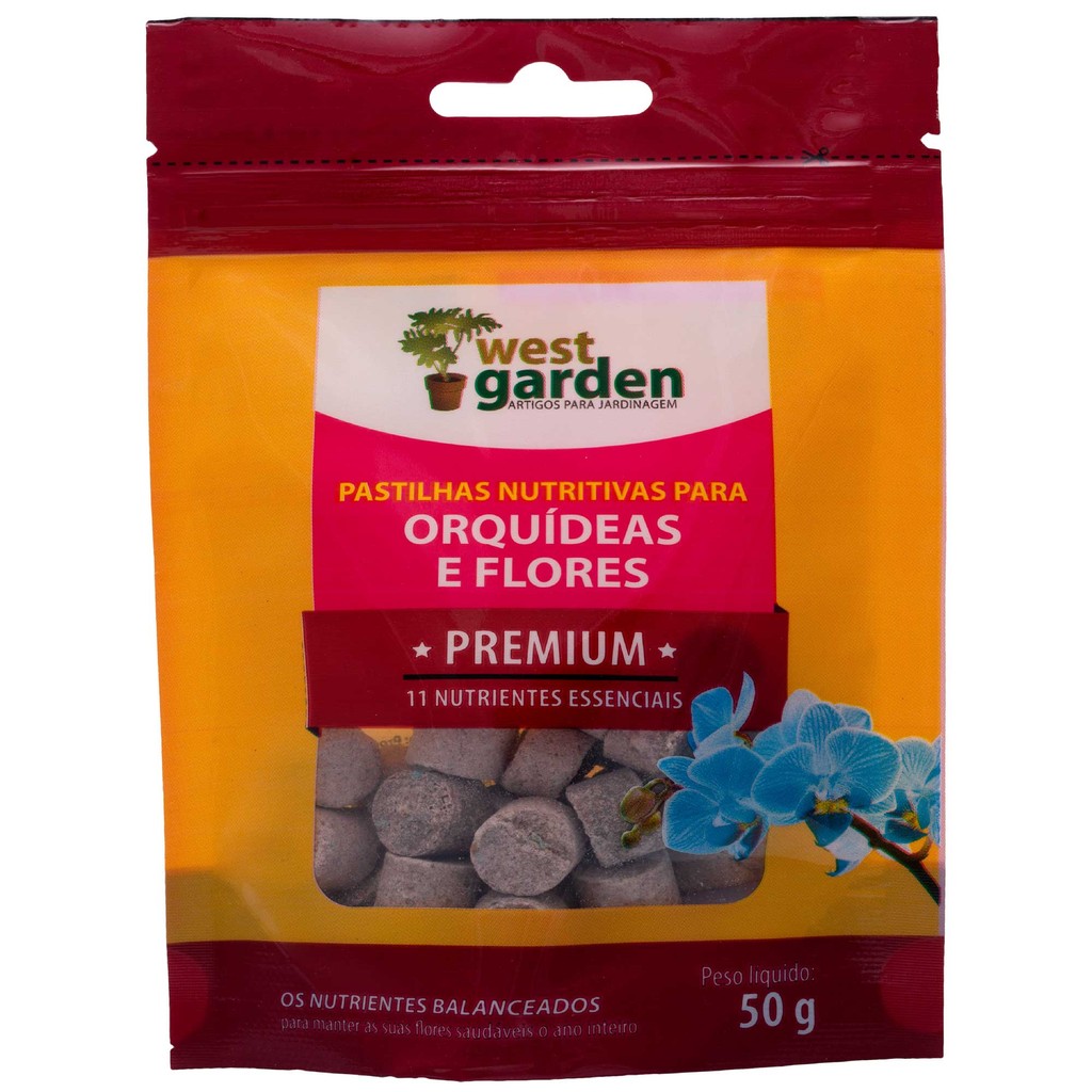 ORQUÍDEAS E FLORES PASTILHAS NUTRITIVAS PREMIUM WEST GARDEN 50g