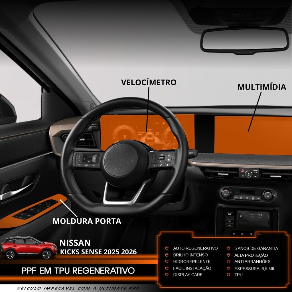Película PPF Proteção Kit Interior Exterior Nissan Kicks Sense 2025 2026 Transparente TPU Anti Risco